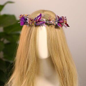 Purple Butterfly Flower Crown Fairy Headband Woodland Festival Cosplay